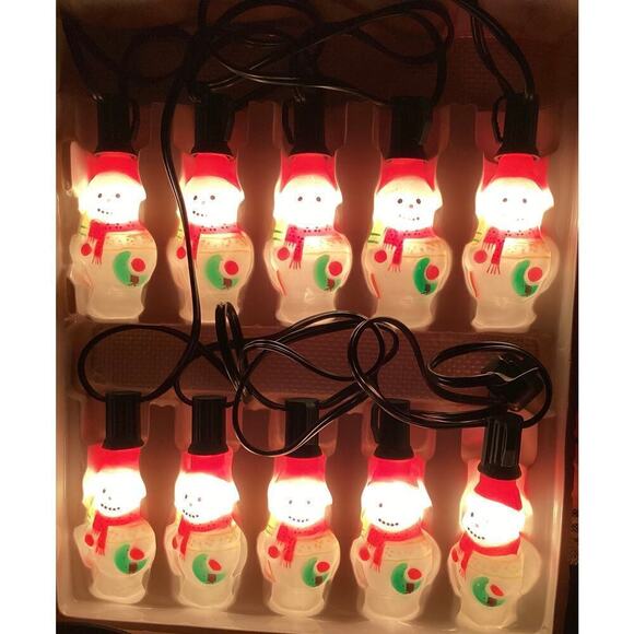 snowman lights set of 10 old fashioned handpainted glass - Picture 3 of 3